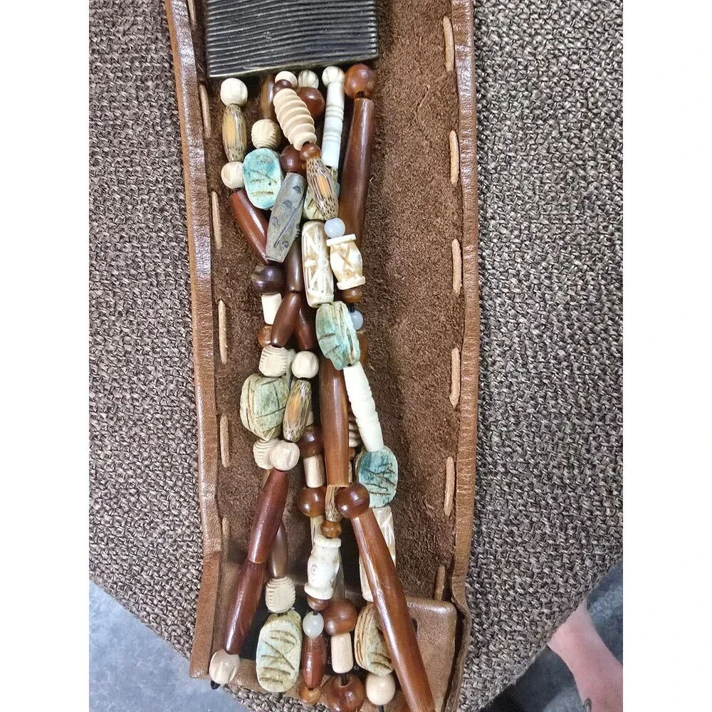 Vintage Suzi Roher Artisan Beaded Leather Statement Belt - Horn Buckle